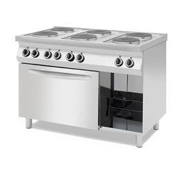 Electric cookers 6-plate on a base with three sides closed or with an electric oven on an open base Grafen 227565 MBM