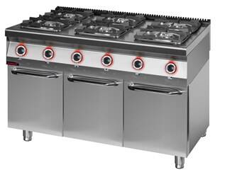 Gas cooker 6 burners 2x4,5kW + 2x7,5kW + 2x9,0 kW on closed cabinet base 900.KG-6.S.D Kromet