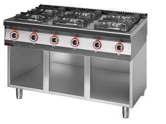 Gas cooker 6 burners 2x4,5kW + 2x7,5kW + 2x9,0 kW on open cabinet base 900.KG-6.S Kromet