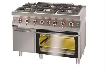 Gas cooker with electric oven on cabinet with door 700.KG-6/PE-2/SD Kromet