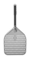 Pizza shovel with perforation and short handle, square in anodized aluminum, 305x660mm | HENDI 618073