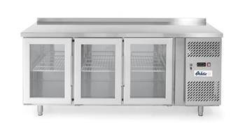 Refrigerated table 3 glass doors, with side unit, with dimensions. 1 HENDI 233436