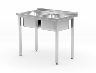 Table with 2-bowl sink without shelf Budget Line - bolted 1000x600x(H)850 | HENDI 817049