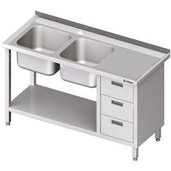 Table with 2 compartment sink.(L), with a block of three drawers and a shelf 1600x600x850 mm STALGAST MEBLE 981106160