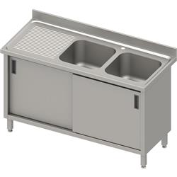 Table with 2 compartment sink.(P),sliding door 1400x600x850 mm, pressed top,canned edge 100x15x10 STALGAST MEBLE 984656140