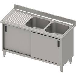 Table with 2 compartment sink.(P),sliding door 1500x600x850 mm, pressed top,canned edge 100x15x10 STALGAST MEBLE 984656150