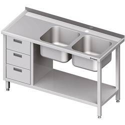 Table with 2 compartment sink.(P), with a block of three drawers and a shelf 1400x700x850 mm STALGAST MEBLE 981097140