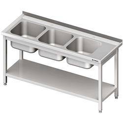 Table with 3 compartment sink.(L),with shelf 1500x600x850 mm bolted STALGAST MEBLE 981146150