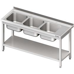 Table with 3 compartment sink.(L),with shelf 1600x700x850 mm bolted STALGAST MEBLE 981147160