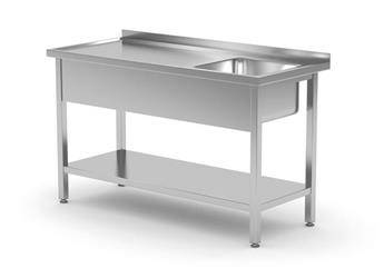 Table with sink and shelf - compartment on the left side - welded, with dimensions. 1 HENDI 815458