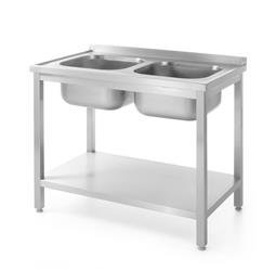 Table with two sinks with shelf - bolted, with dimensions.1000x600x(H)850 m HENDI 811887