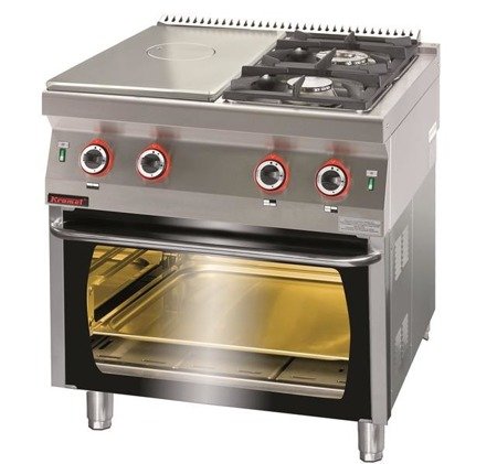 Gas cooktop chrome-plated 400mm +1x4,5kW + 1x7,5kW with gas oven 700.KG-2/I-400/PG-2 Kromet