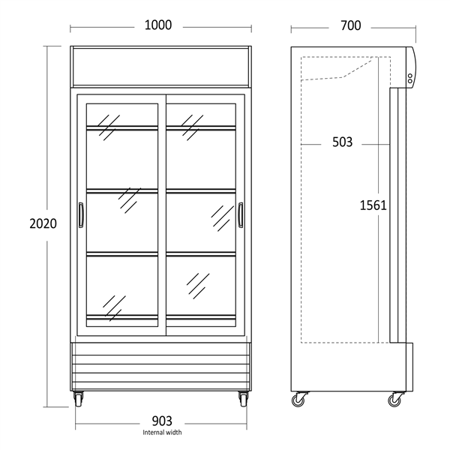 Glass refrigerated cabinet SD802BSLE | sliding door | 690 l (RQ801SL)