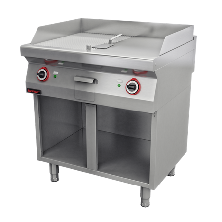 Grill plate 1/2gl. + 1/2 riff. chrome-plated 800 mm 9.6kW on open cabinet base 700.PBE-800GR.S Kromet