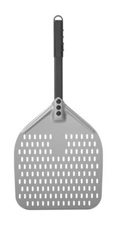 Pizza shovel with perforation and short handle, square in hard anodized aluminum, 305x660mm | HENDI 618097