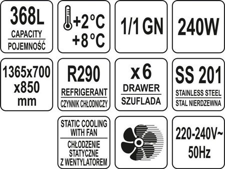 REFRIGERATED TABLE 368L WITH 6 DRAWERS | YG-05281