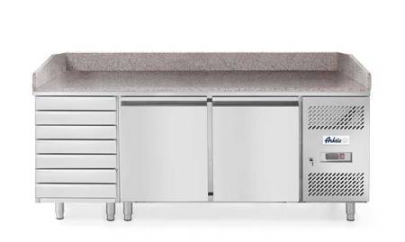 Refrigerated 2-door pizza table with 7 drawers and granite top HENDI 232842