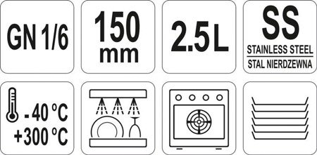 STAINLESS STEEL CATERING CONTAINER GN 1/6 150MM 2,5L | YG-00292