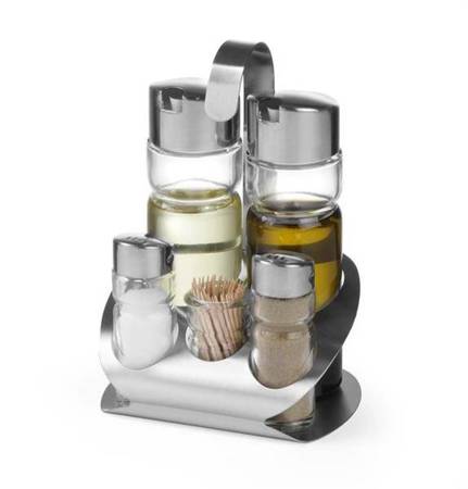 Seasoning set - 5 items: vinegar, oil, salt, pepper, toothpick HENDI 465363