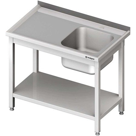 Steel table with shelf with 1-bowl right-hand sink, welded, pressed top, 1000x600x850 mm 614306 STALGAST