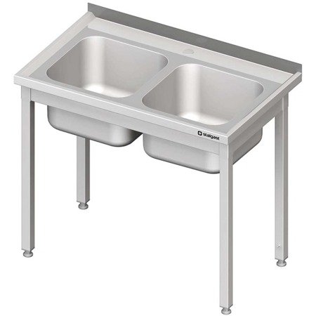 Steel table without shelf with 2-bowl sink, bolted, pressed top, 1000x600x850 mm 615106 STALGAST