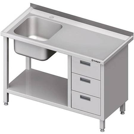 Table with 1-bowl sink.(L), with a block of three drawers and a shelf 1000x600x850 mm STALGAST MEBLE 982376100