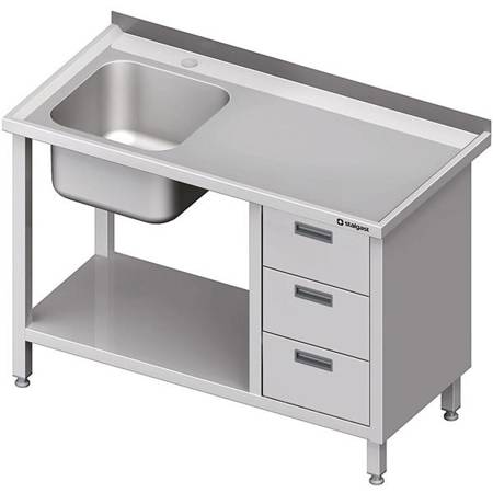 Table with 1-bowl sink.(L), with a block of three drawers and a shelf 1800x700x850 mm STALGAST MEBLE 982377180