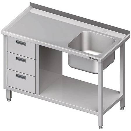 Table with 1-bowl sink.(P), with a block of three drawers and a shelf 1100x600x850 mm STALGAST MEBLE 982366110