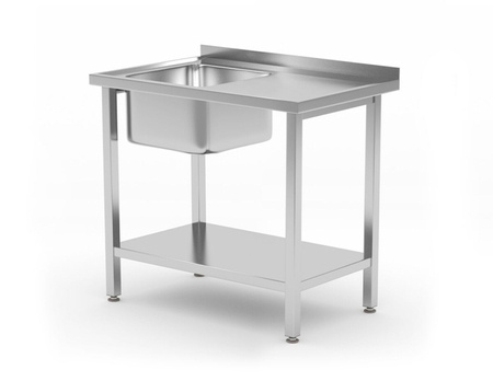 Table with 1-bowl sink and shelf Budget Line - bolted 800x600x(H)850 | HENDI 817001