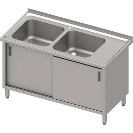 Table with 2 compartment sink.(L),sliding door 1300x600x850 mm, pressed top STALGAST MEBLE 984016130