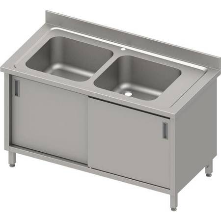 Table with 2 compartment sink.(L),sliding door 1300x600x850 mm, pressed top,canned edge 100x15x10 STALGAST MEBLE 984666130