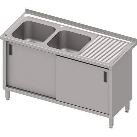 Table with 2 compartment sink.(L),sliding door 1400x600x850 mm, pressed top STALGAST MEBLE 984016140