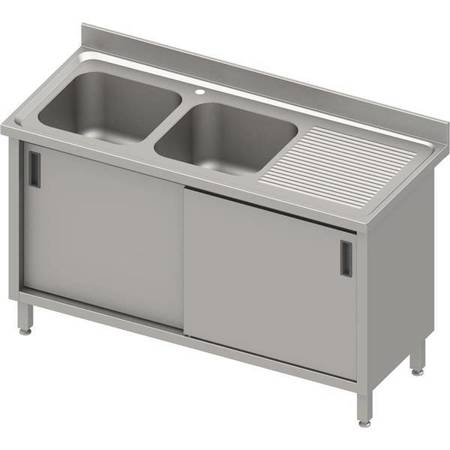 Table with 2 compartment sink.(L),sliding door 1800x600x850 mm, pressed top,canned edge 100x15x10 STALGAST MEBLE 984666180