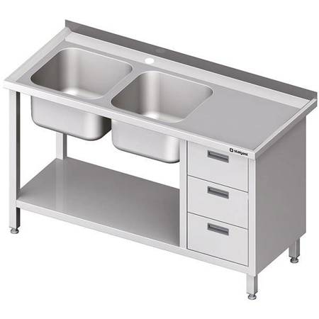 Table with 2 compartment sink.(L), with a block of three drawers and a shelf 1400x600x850 mm STALGAST MEBLE 981106140