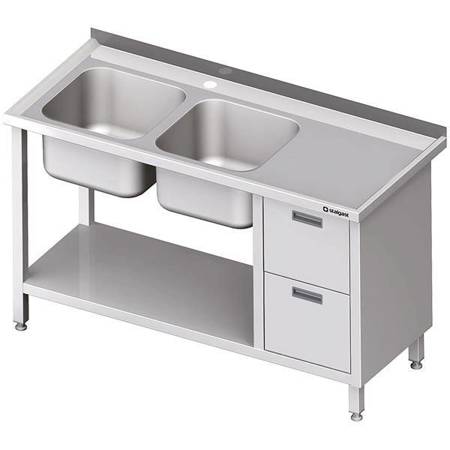 Table with 2 compartment sink.(L), with a block of two drawers and a shelf 1600x700x850 mm STALGAST MEBLE 981087160