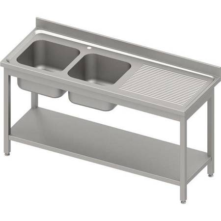 Table with 2 compartment sink.(L),with shelf 1400x600x850 mm welded, pressed top, canned edge 100x15x10 STALGAST MEBLE 984606140S