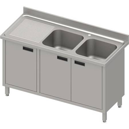 Table with 2 compartment sink.(P),hinged door 1400x600x850 mm, pressed top,canned edge 100x15x10 STALGAST MEBLE 984626140