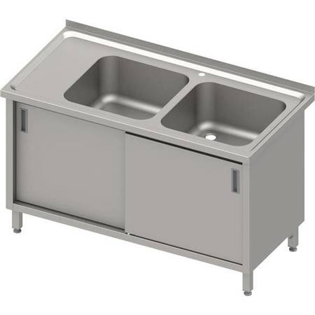 Table with 2 compartment sink.(P),sliding door 1100x600x850 mm, pressed top STALGAST MEBLE 984006110