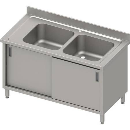 Table with 2 compartment sink.(P),sliding door 1100x700x850 mm, pressed top,canned edge 100x15x10 STALGAST MEBLE 984657110