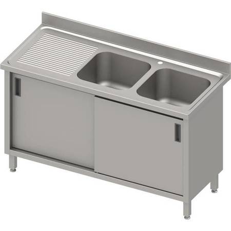 Table with 2 compartment sink.(P),sliding door 1400x600x850 mm, pressed top,canned edge 100x15x10 STALGAST MEBLE 984656140