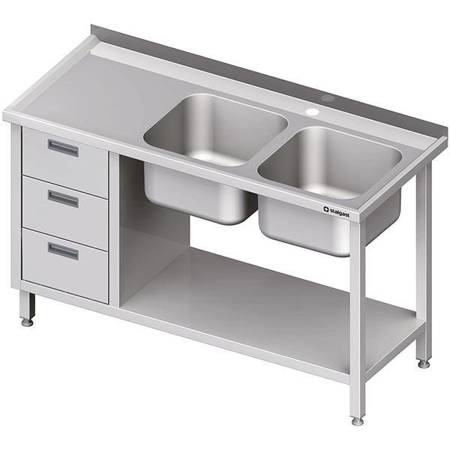 Table with 2 compartment sink.(P), with a block of three drawers and a shelf 1500x700x850 mm STALGAST MEBLE 981097150