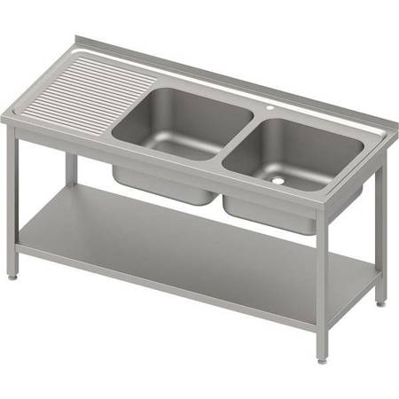 Table with 2 compartment sink.(P),with shelf 1400x600x850 mm welded, pressed top STALGAST MEBLE 983166140S