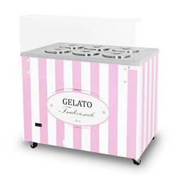 Eiscreme-Spender | Eiscreme-Vitrine | Konservator | Retro | 6 Röhren | runde Schalen | 1063x670x895 mm | GELATO POZETTI 6 PINK