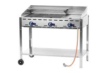 Green Fire Profi Line 3-Flammen-Gasgrill - Gusseisen Pfanne und 2 ru HENDI 149591