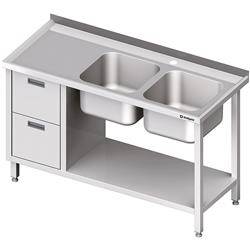 Tisch mit 2-Fach-Spüle.(P), mit zwei Schubladen und Regal 1400x600x850 mm STALGAST MEBLE 981076140