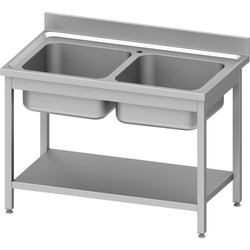 Tisch mit 2-Fach-Spüle.mit Fachboden 1000x600x850 mm zum Anschrauben STALGAST 954586100
