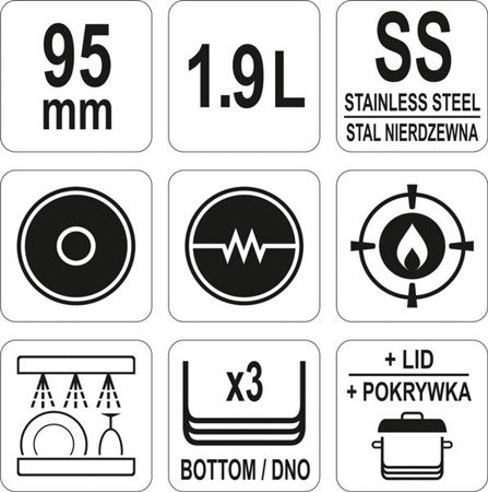 Mittlerer Topf mit Edelstahldeckel 16x9,5CM 1,9L | YG-00021