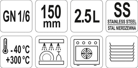 POJEMNIK GASTRONOMICZNY ZE STALI NIERDZEWNEJ GN 1/6 150MM 2,5L | YG-00292