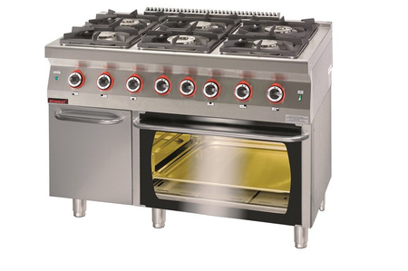 Gas cooker with electric oven on cabinet with door 700.KG-6/PE-2/SD Kromet