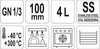 POJEMNIK GASTRONOMICZNY ZE STALI NIERDZEWNEJ GN 1/3 100MM 4L | YG-00273